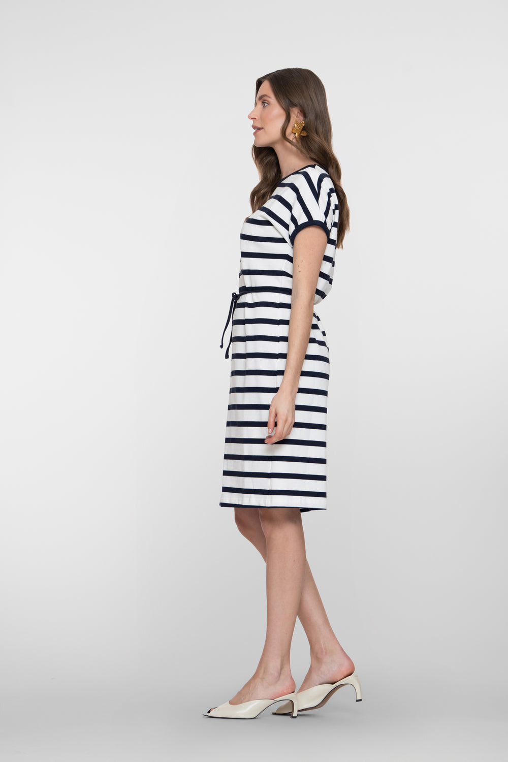 Geisha navy gestreepte jurk met koorddetail