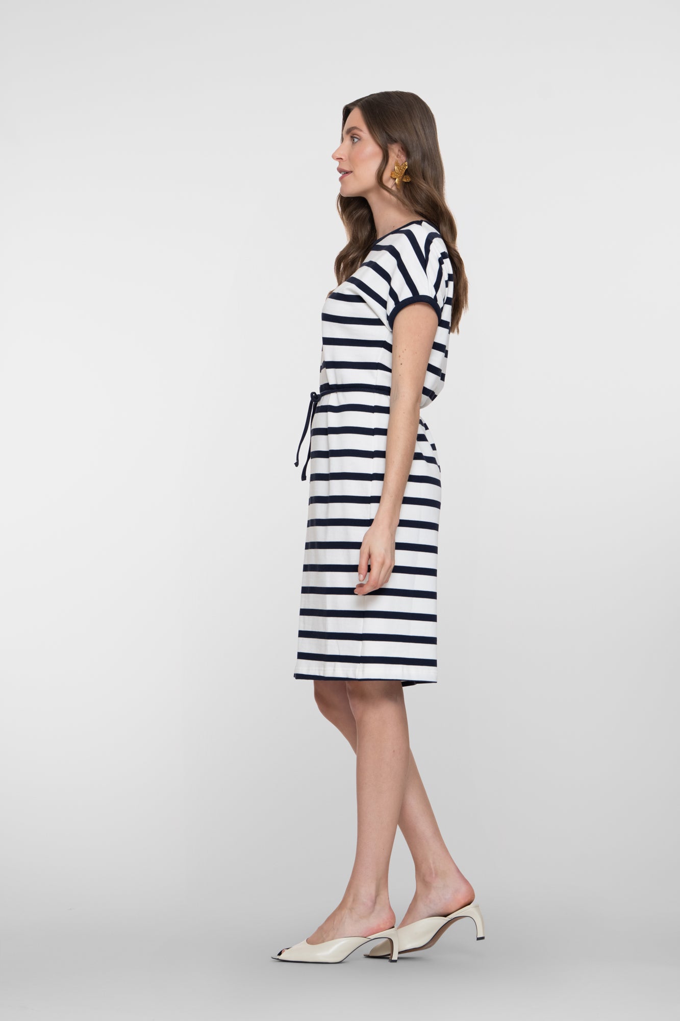 Geisha navy gestreepte jurk met koorddetail