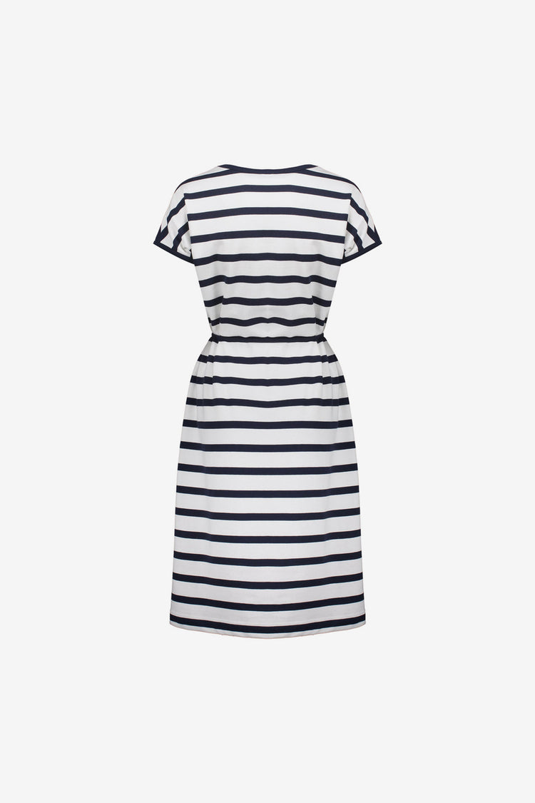 Geisha navy gestreepte jurk met koorddetail