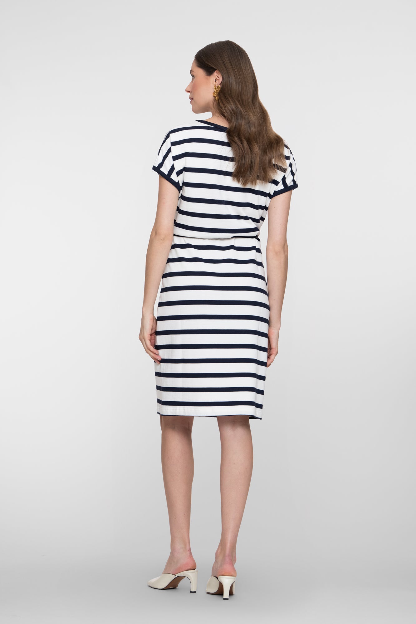 Geisha navy gestreepte jurk met koorddetail