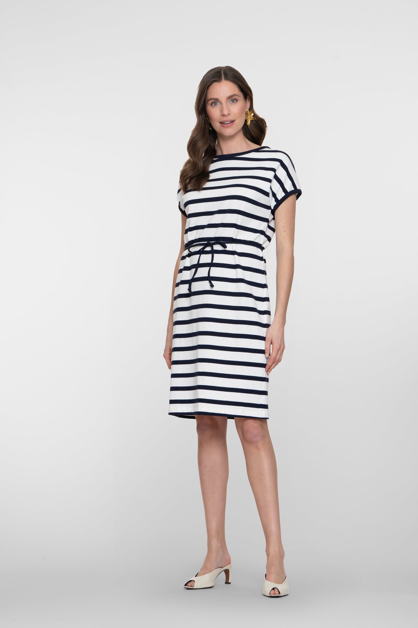 Geisha navy gestreepte jurk met koorddetail