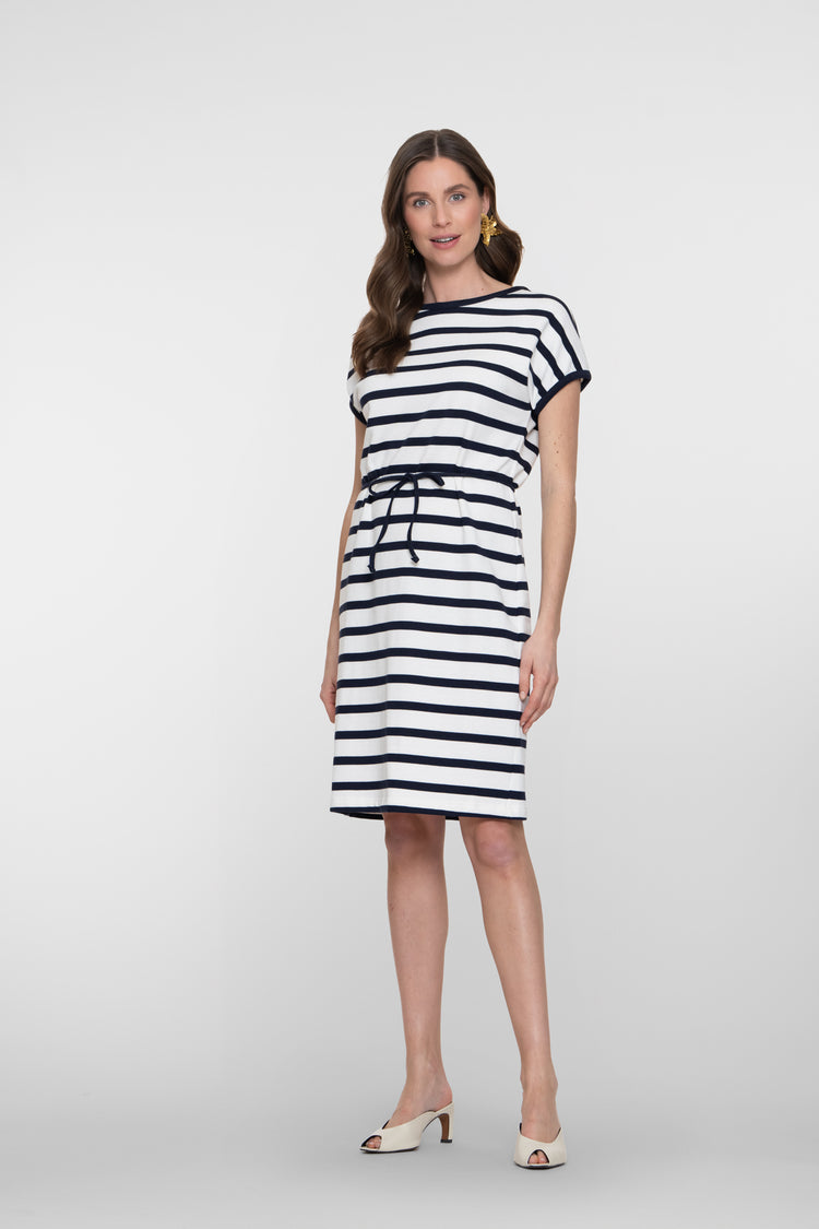 Geisha navy gestreepte jurk met koorddetail