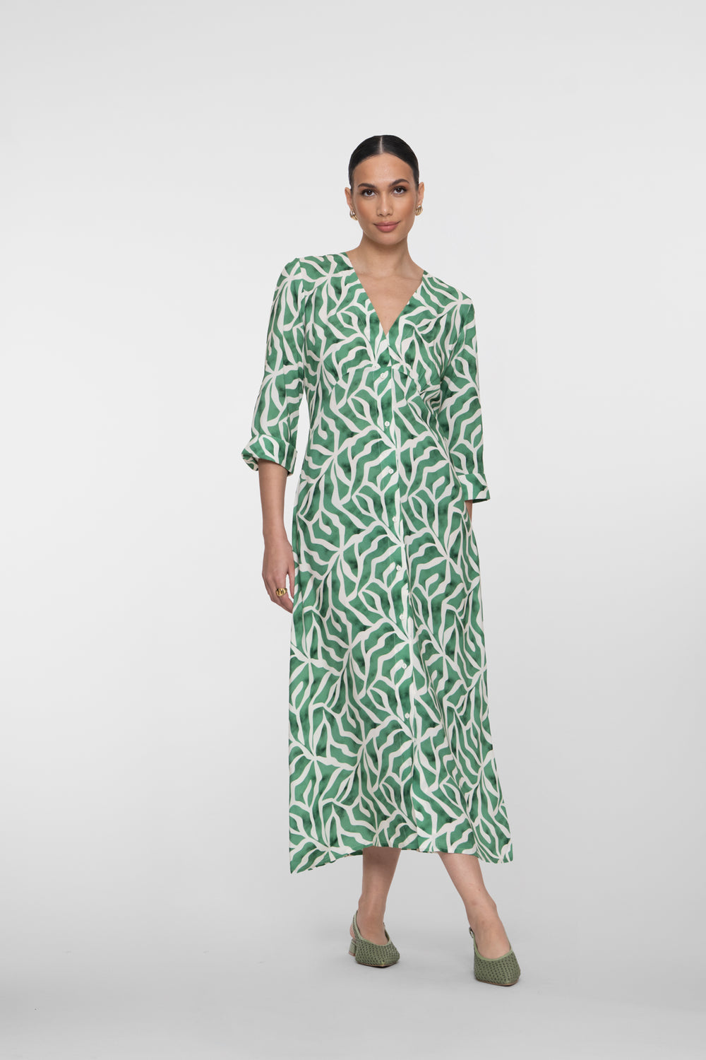 Geisha maxi jurk met print en V-hals