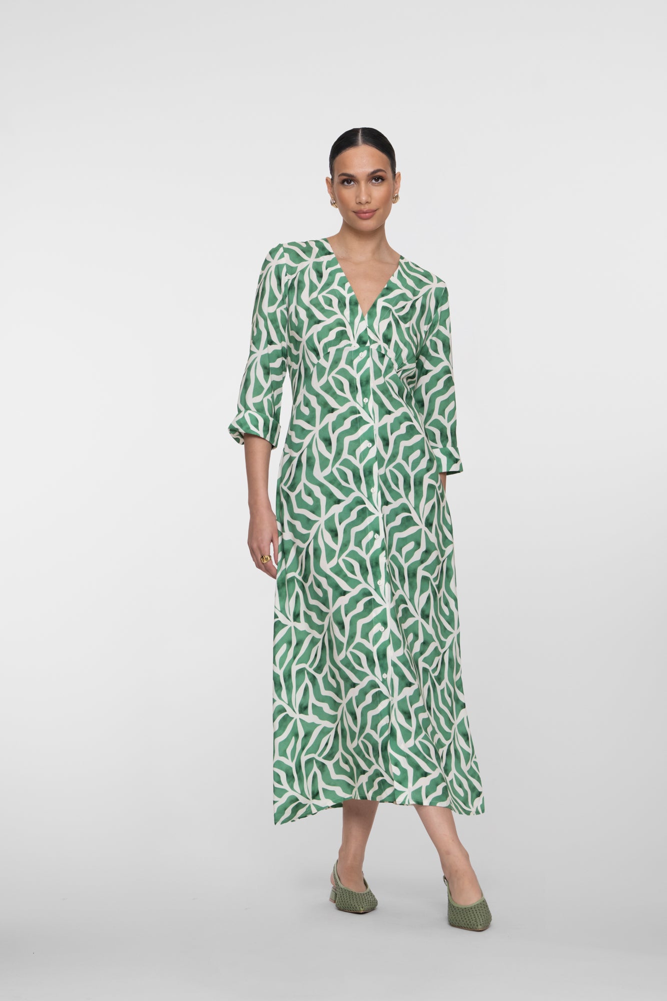 Geisha maxi jurk met print en V-hals