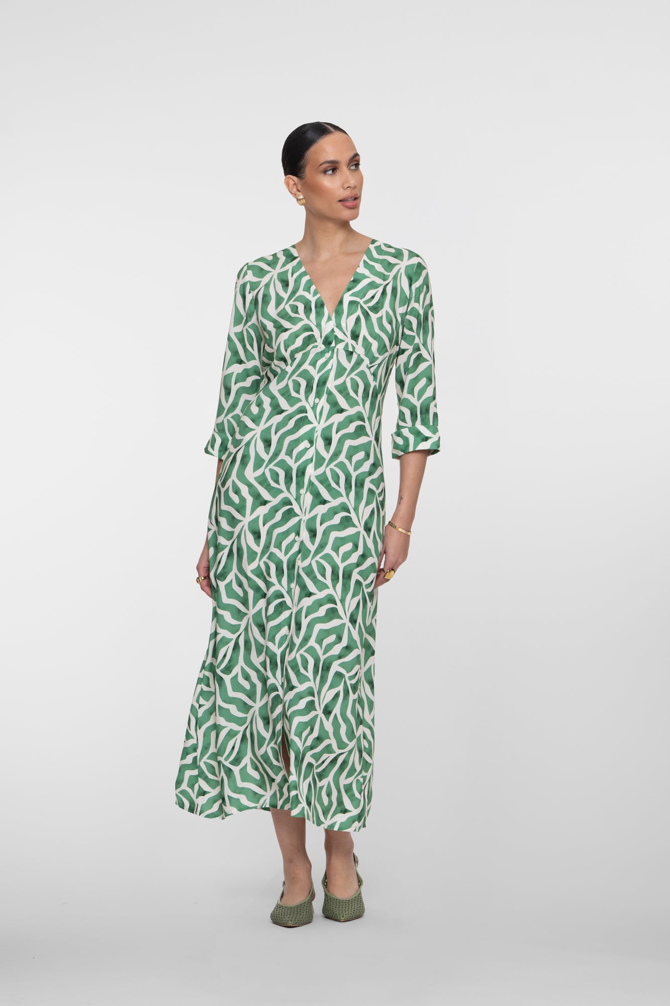 Geisha maxi jurk met print en V-hals