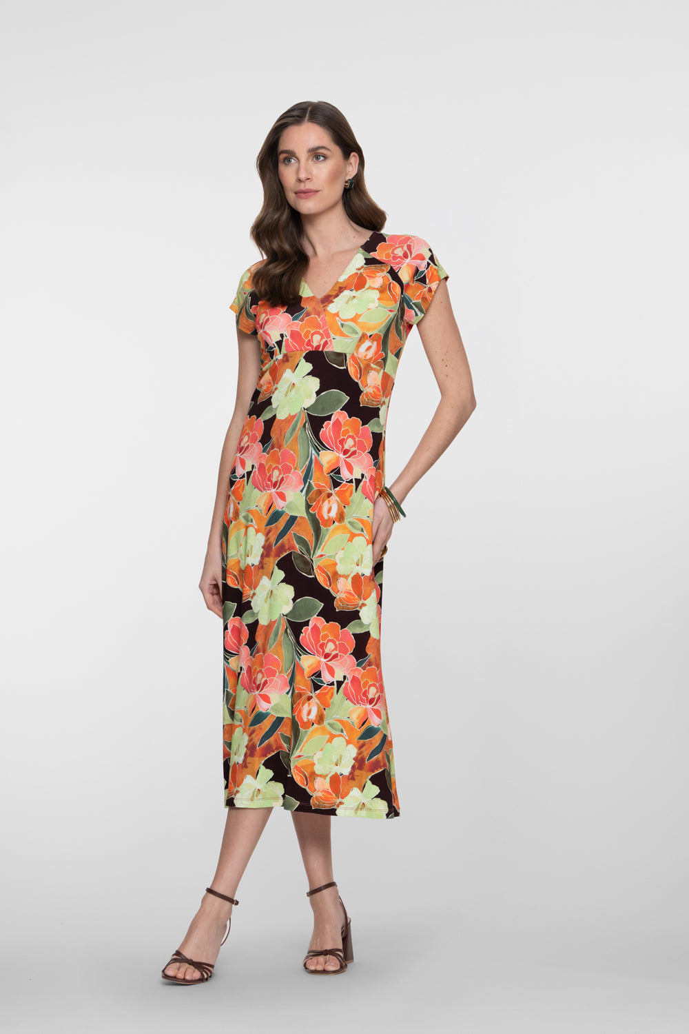 Geisha Jersey midi jurk met V-hals