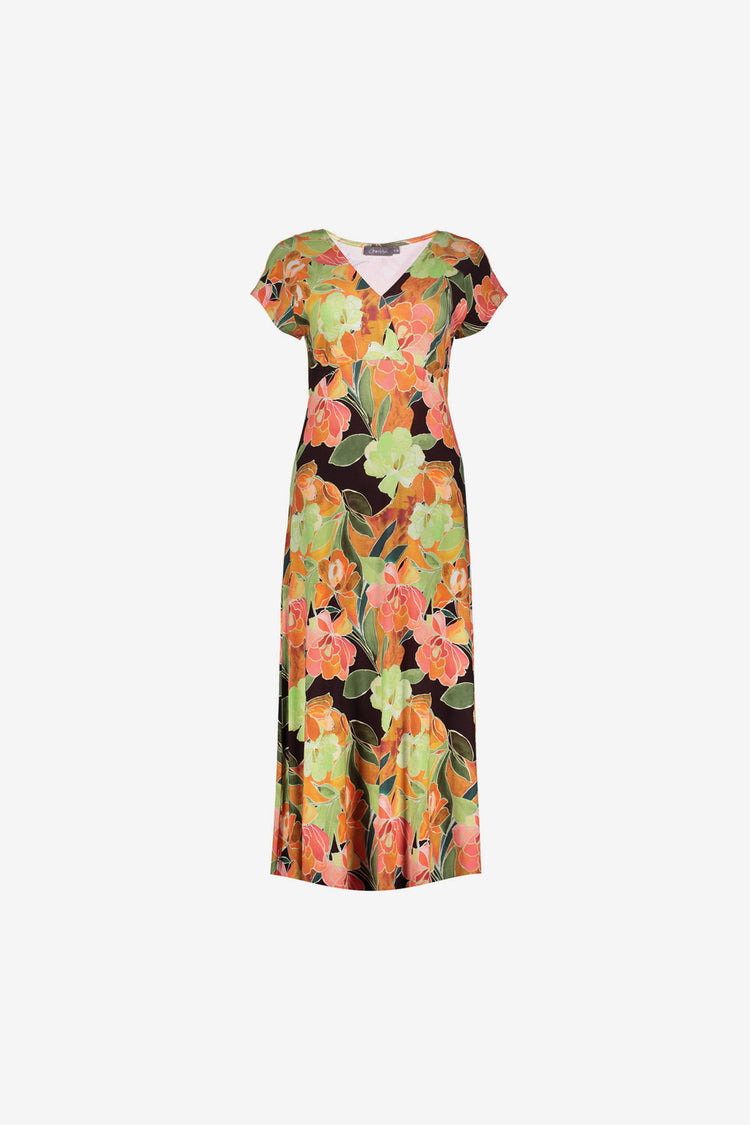Geisha Jersey midi jurk met V-hals