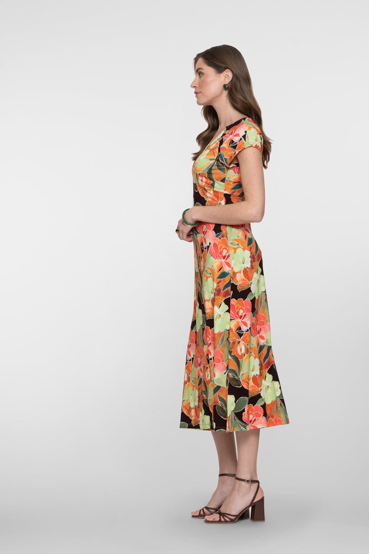 Geisha Jersey midi jurk met V-hals