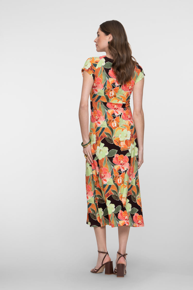 Geisha Jersey midi jurk met V-hals