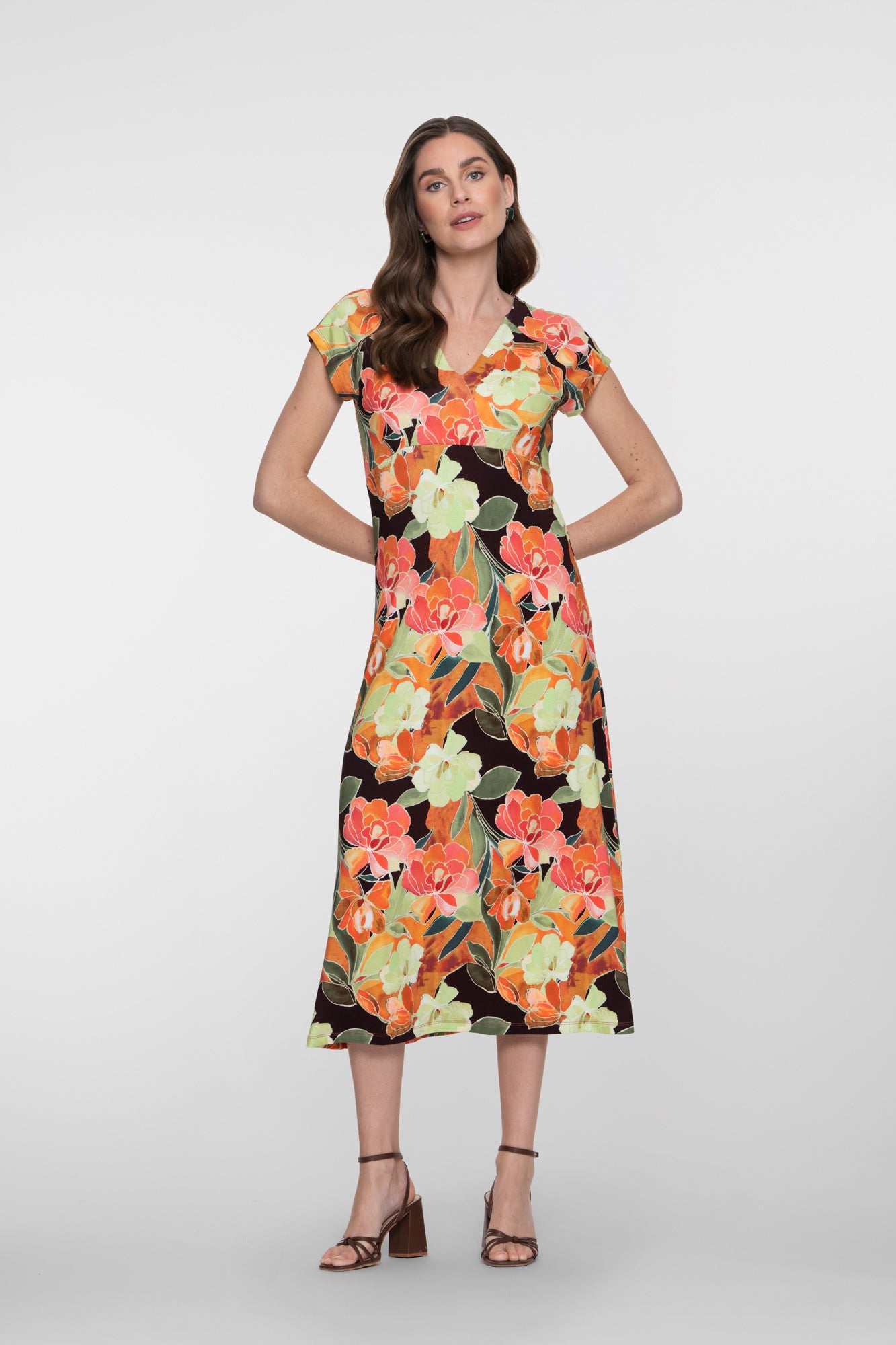 Geisha Jersey midi jurk met V-hals