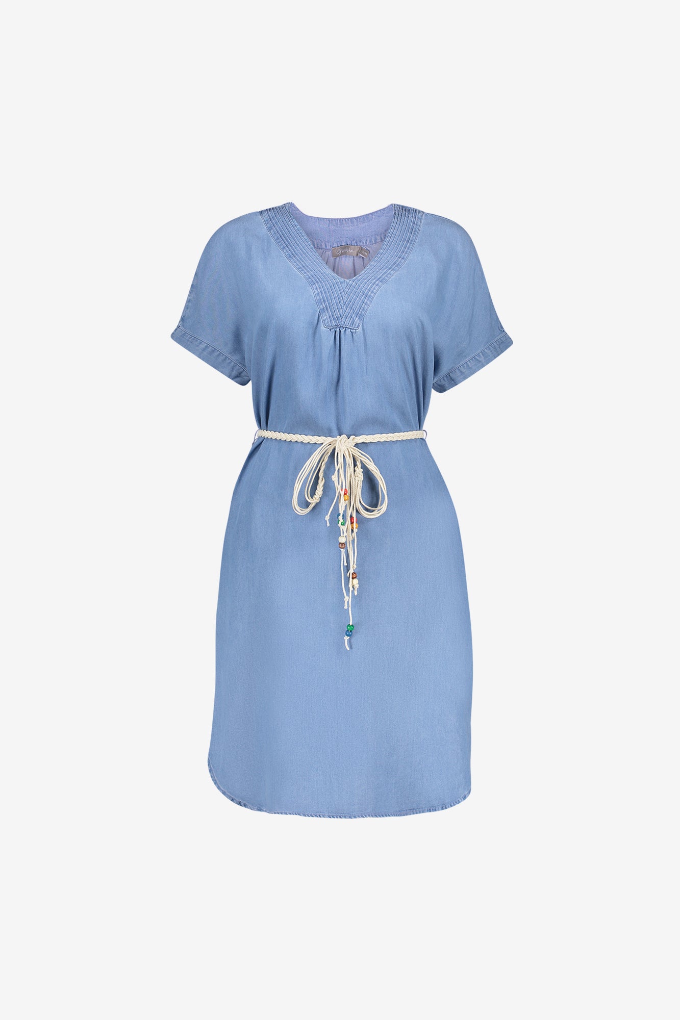 Geisha lyocell denim jurk met V-hals en strikceintuur