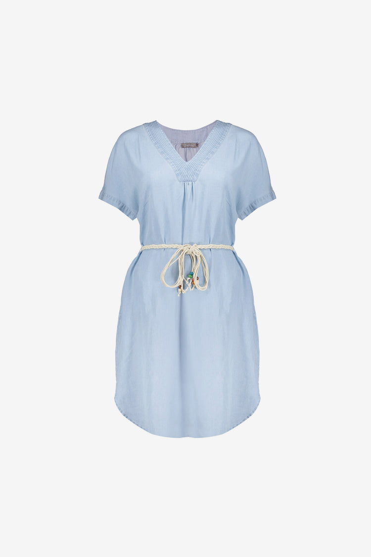 Geisha lyocell denim jurk met V-hals en strikceintuur