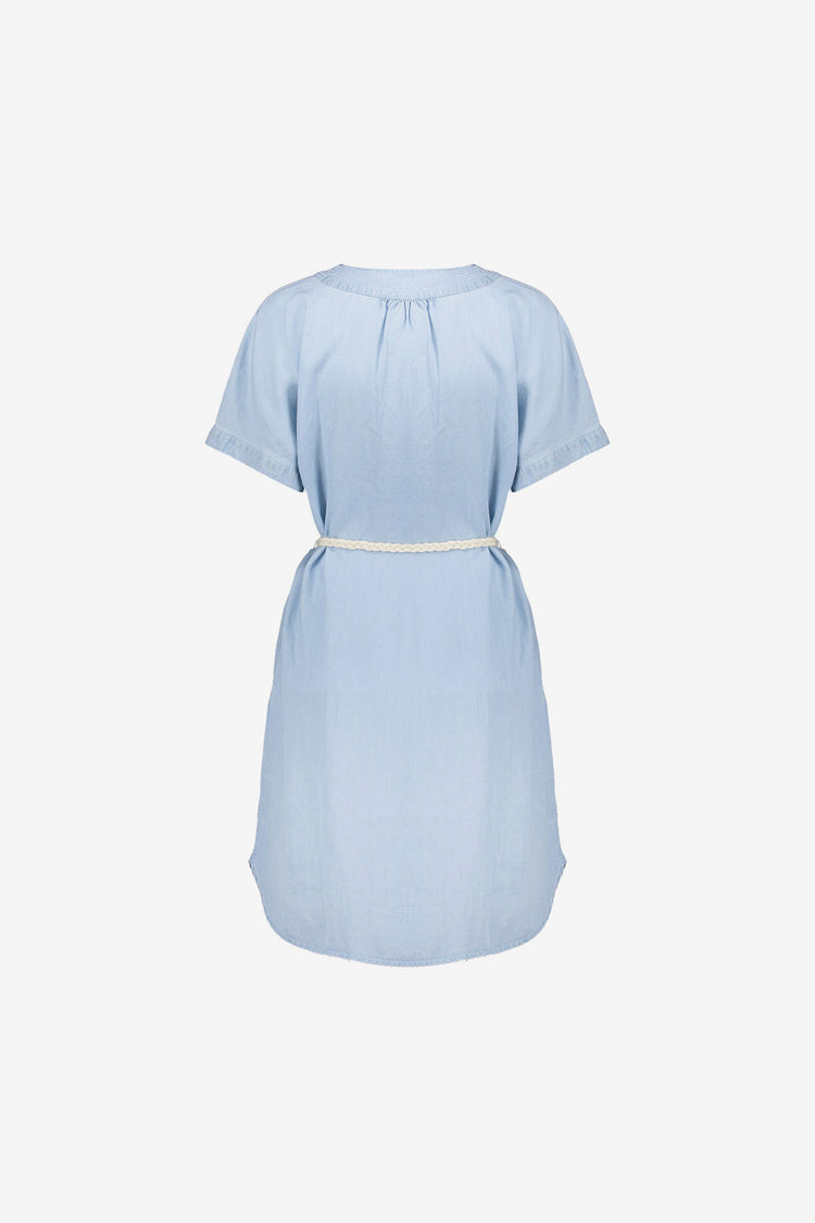 Geisha lyocell denim jurk met V-hals en strikceintuur