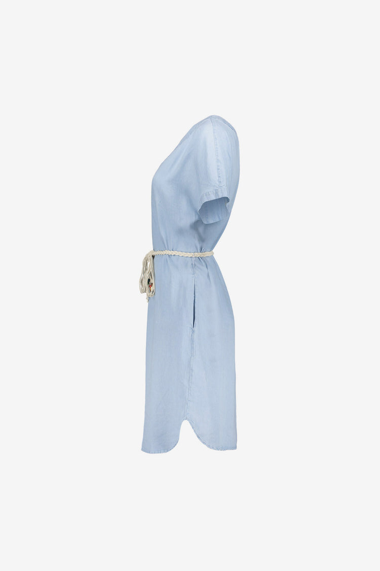Geisha lyocell denim jurk met V-hals en strikceintuur