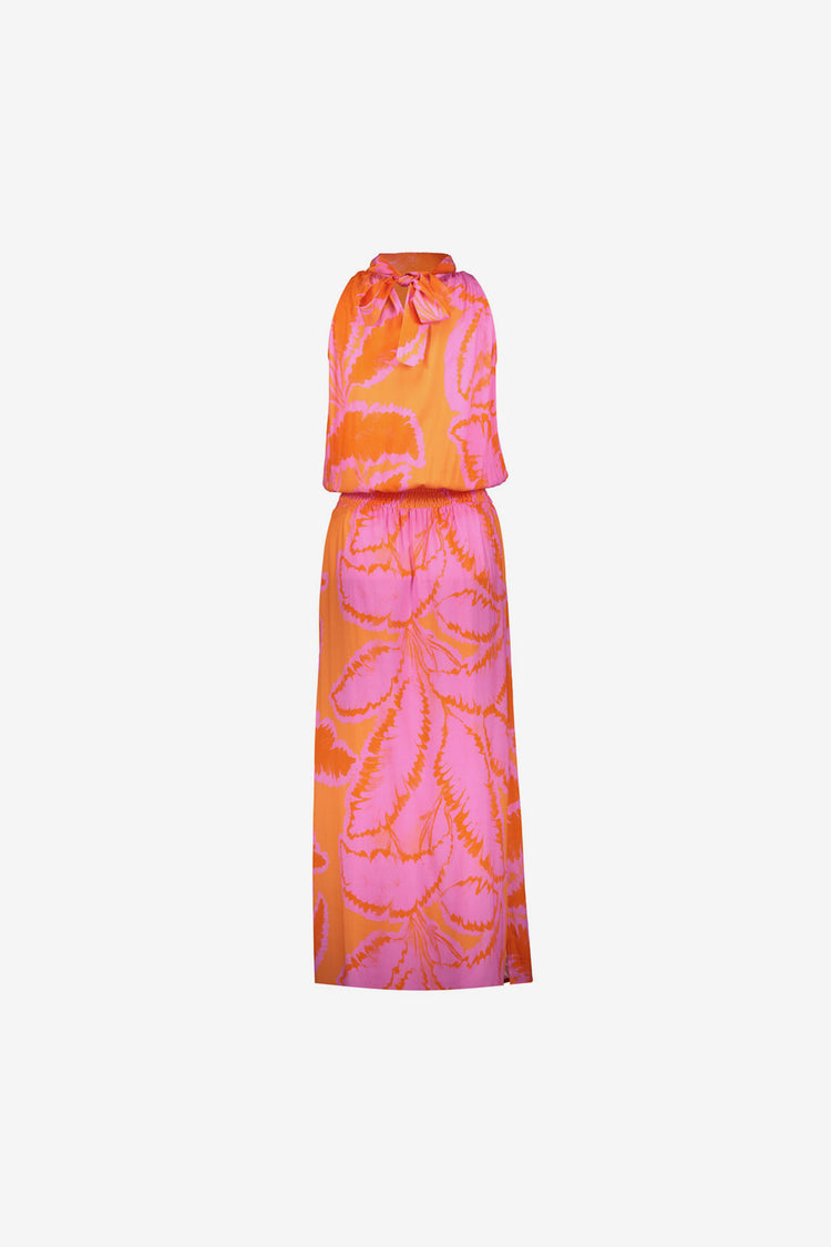 Geisha maxi halterjurk met palmblad print