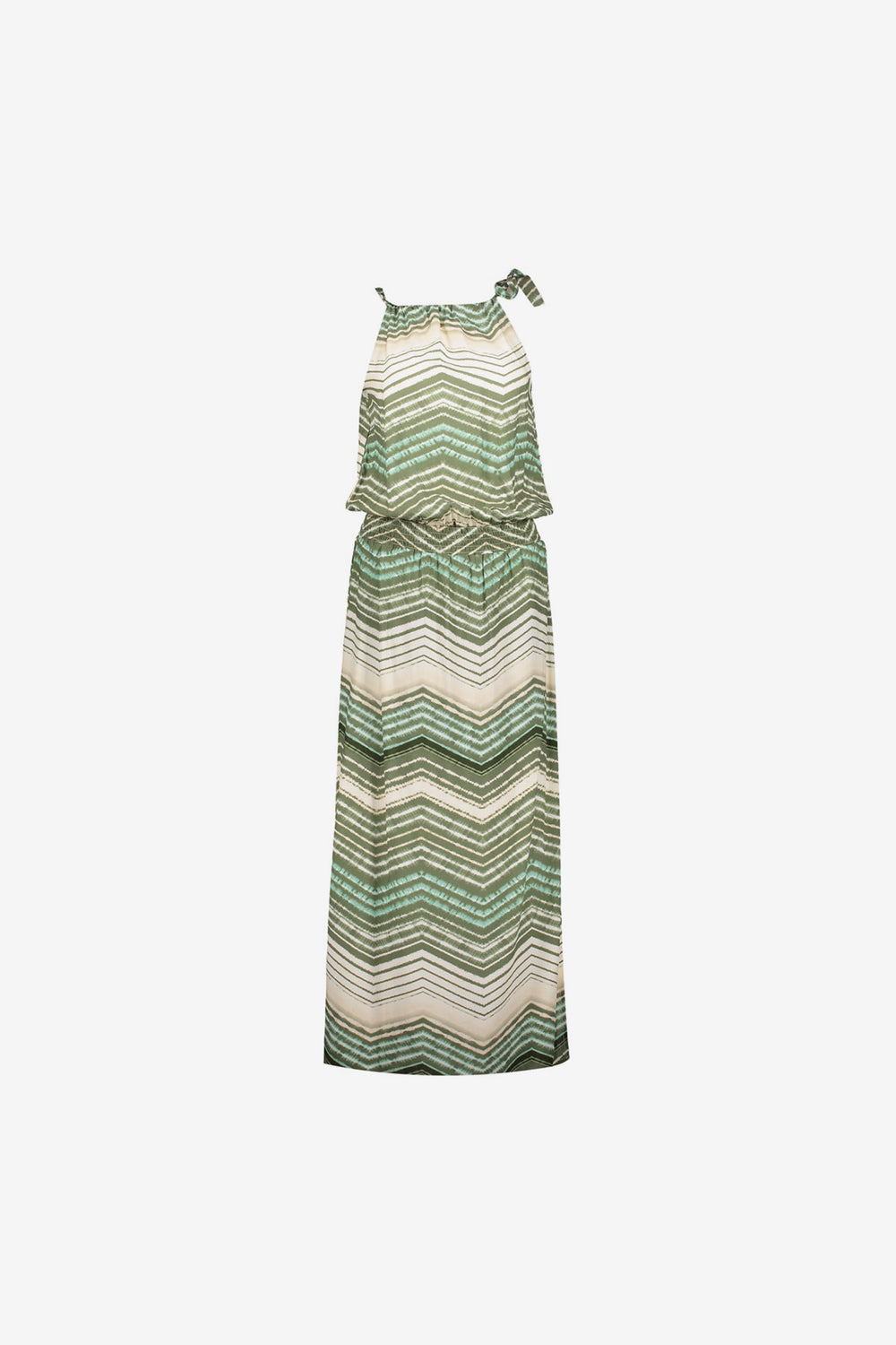 Geisha groene maxi jurk met zigzag dessin