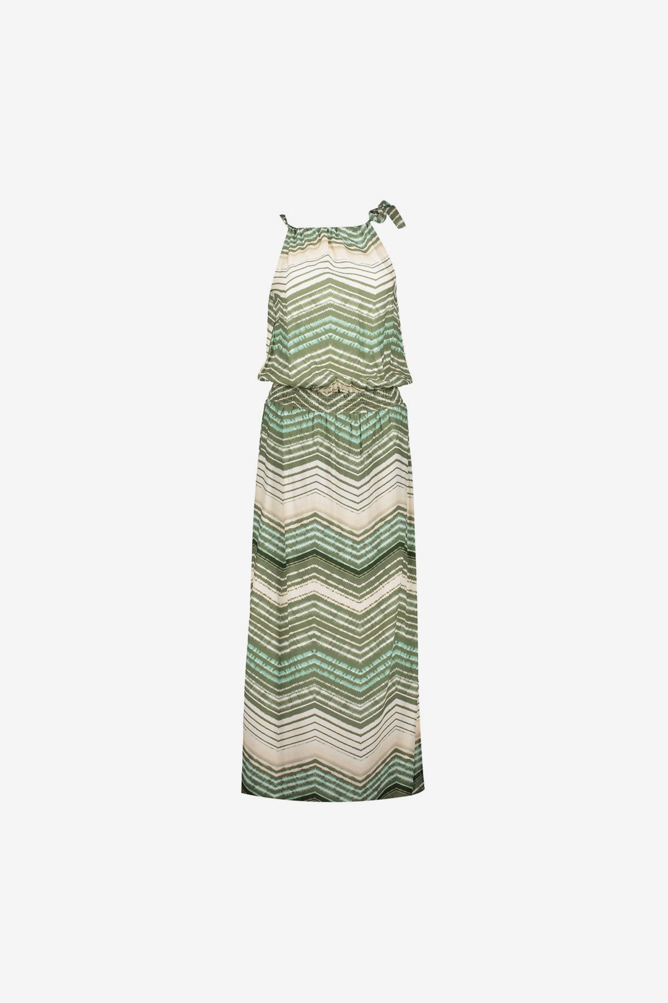 Geisha groene maxi jurk met zigzag dessin