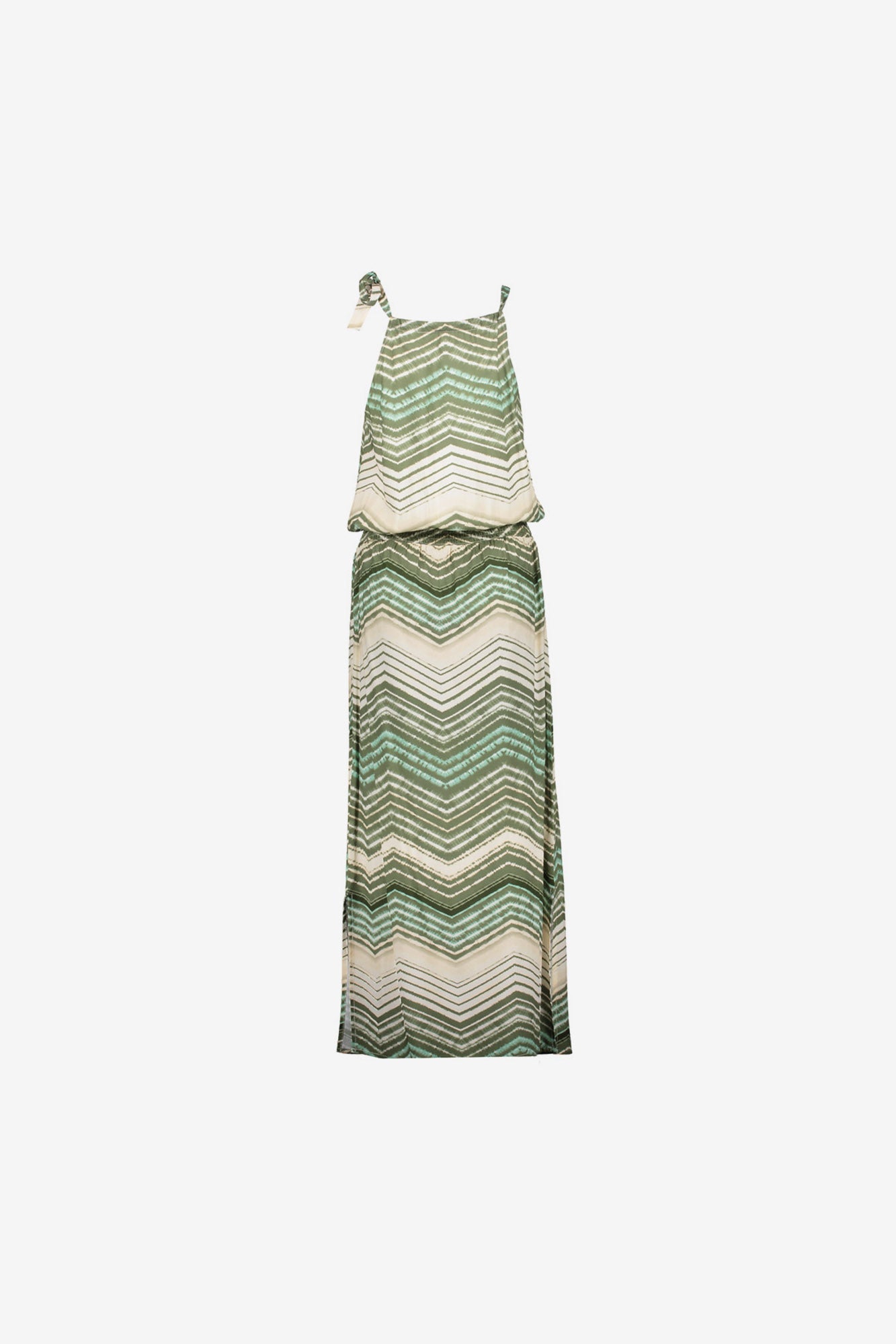 Geisha groene maxi jurk met zigzag dessin