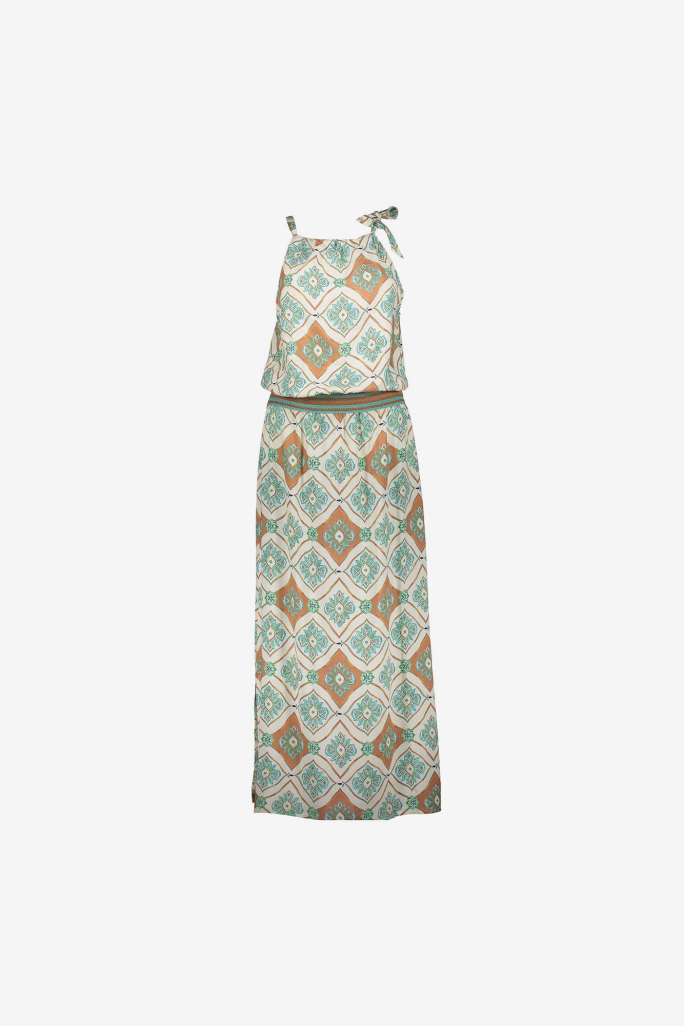 Geisha maxi jurk met halterhals en grafische print