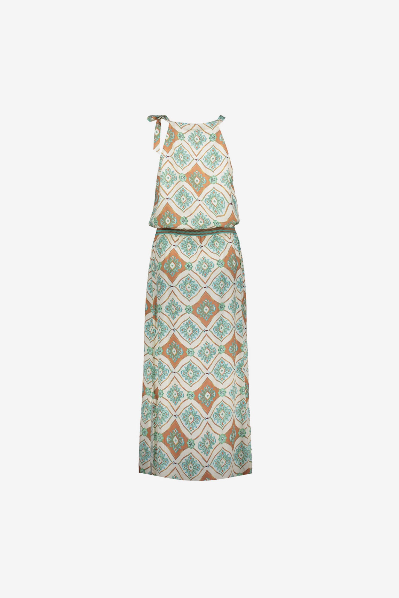 Geisha maxi jurk met halterhals en grafische print