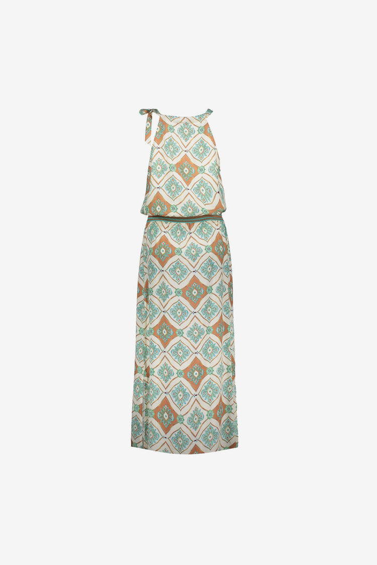 Geisha maxi jurk met halterhals en grafische print