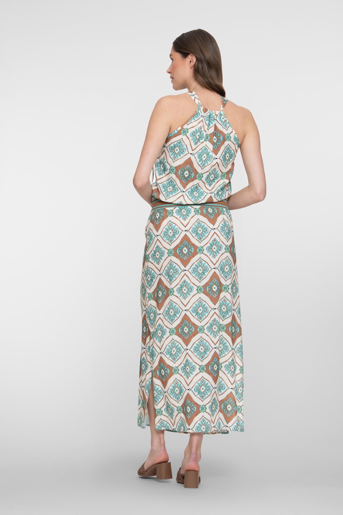 Geisha maxi jurk met halterhals en grafische print