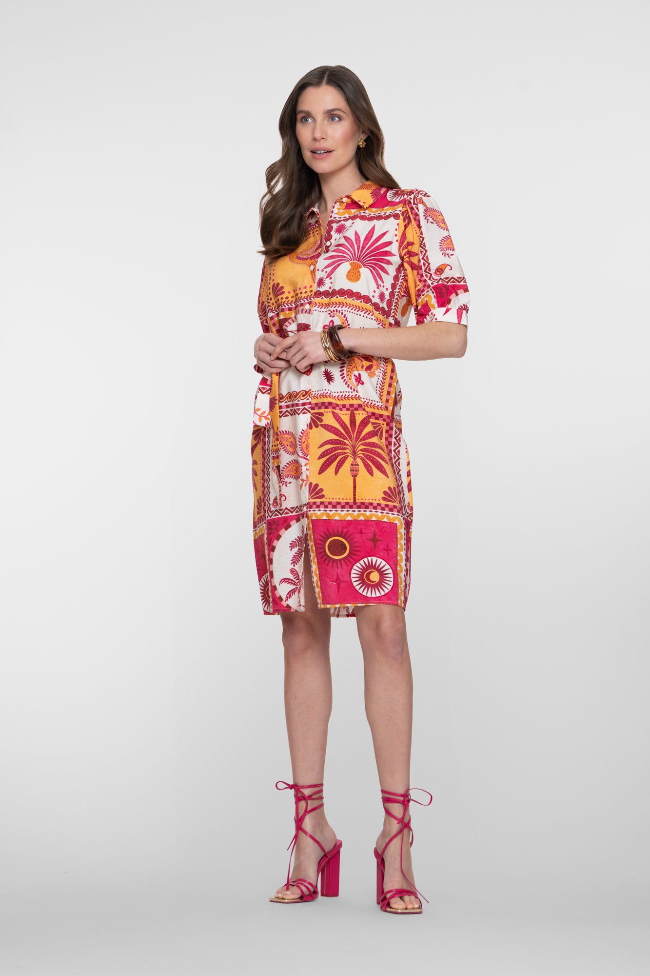 Geisha blousejurk met patchwork print en strikceintuur