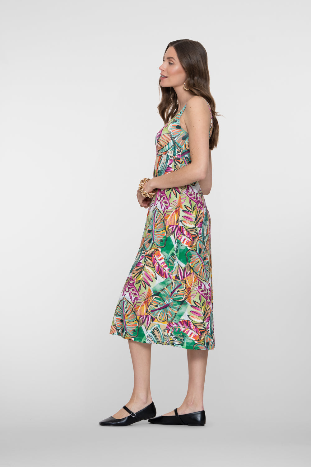 Geisha jurk met kleurrijke print en halslijn met plooival