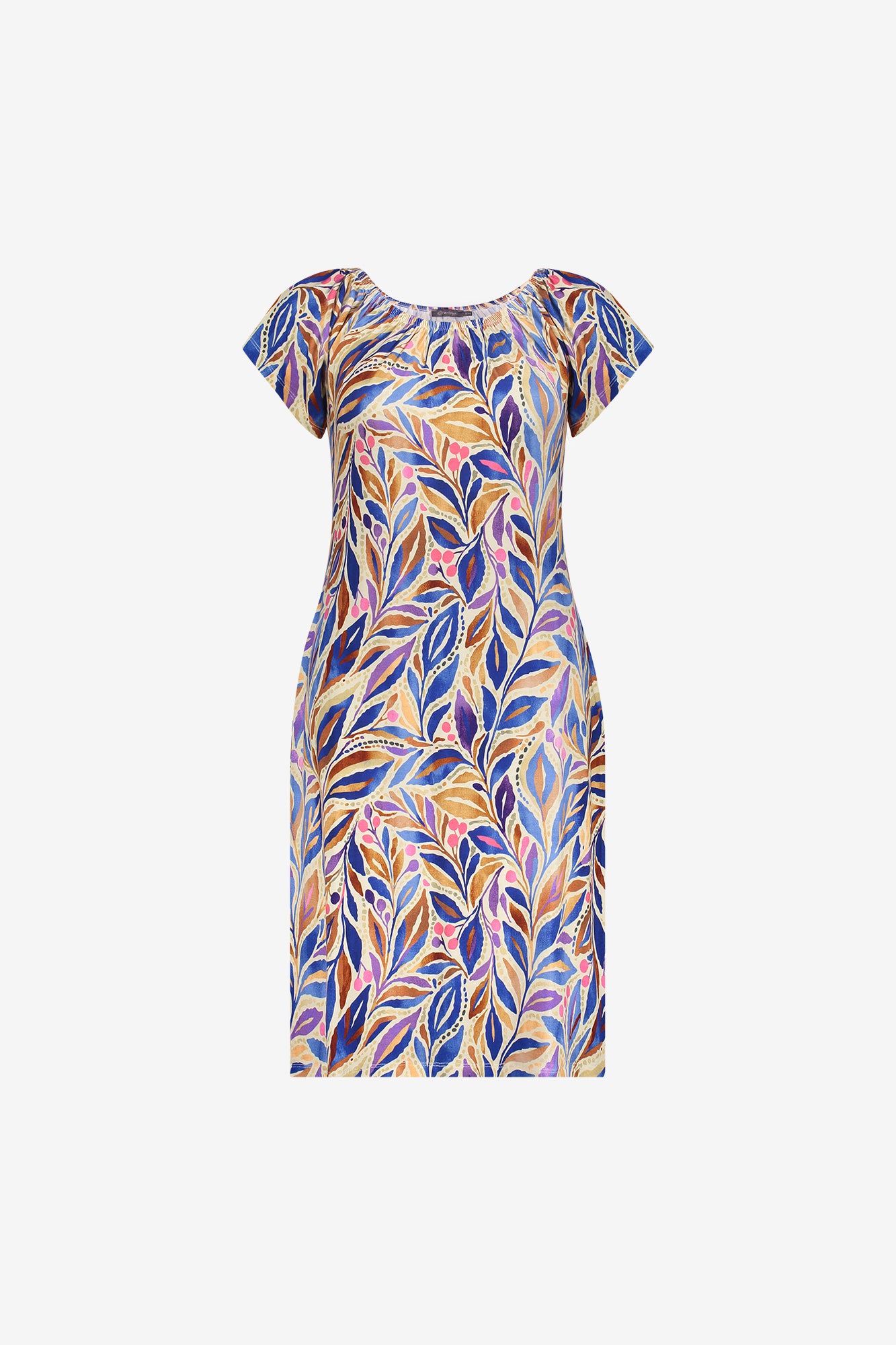 Geisha jurk met kleurrijke print en elastische halslijn