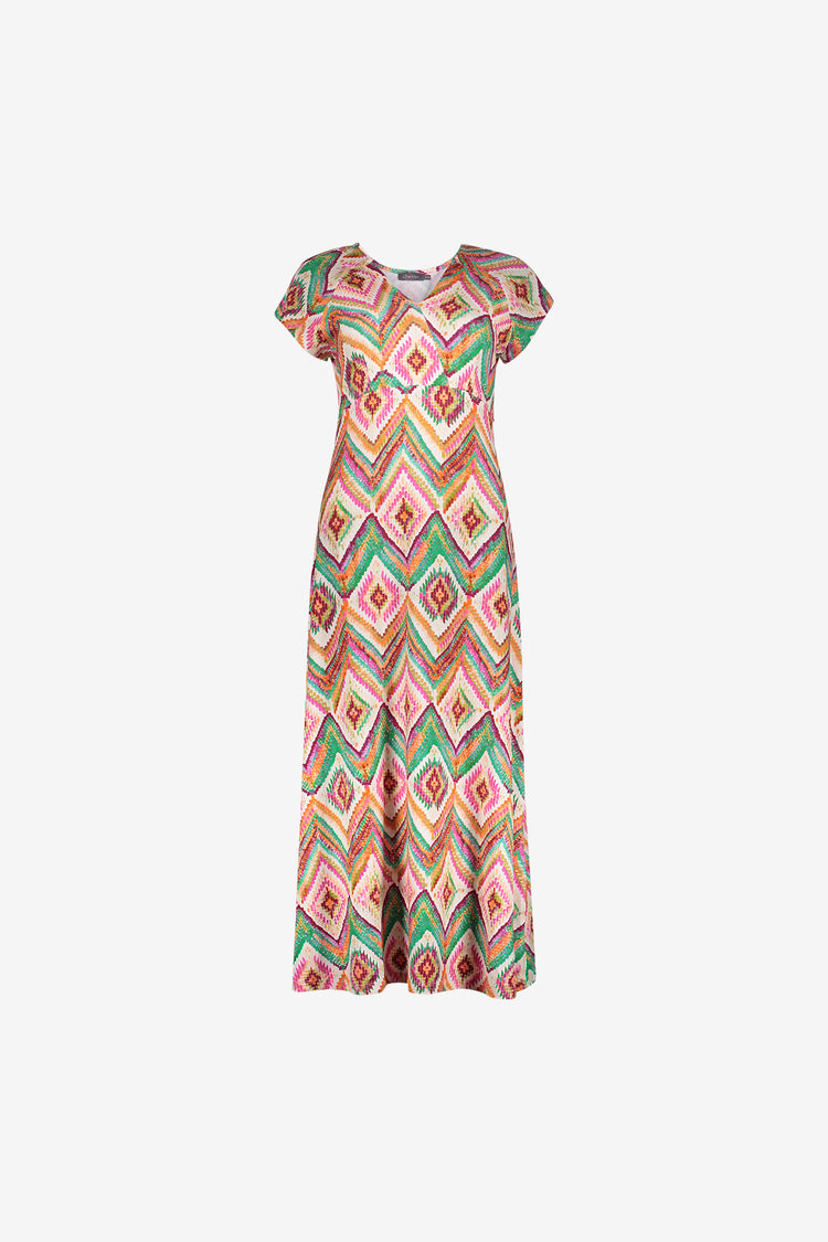 Geisha jurk met print en aangeknipte mouwen