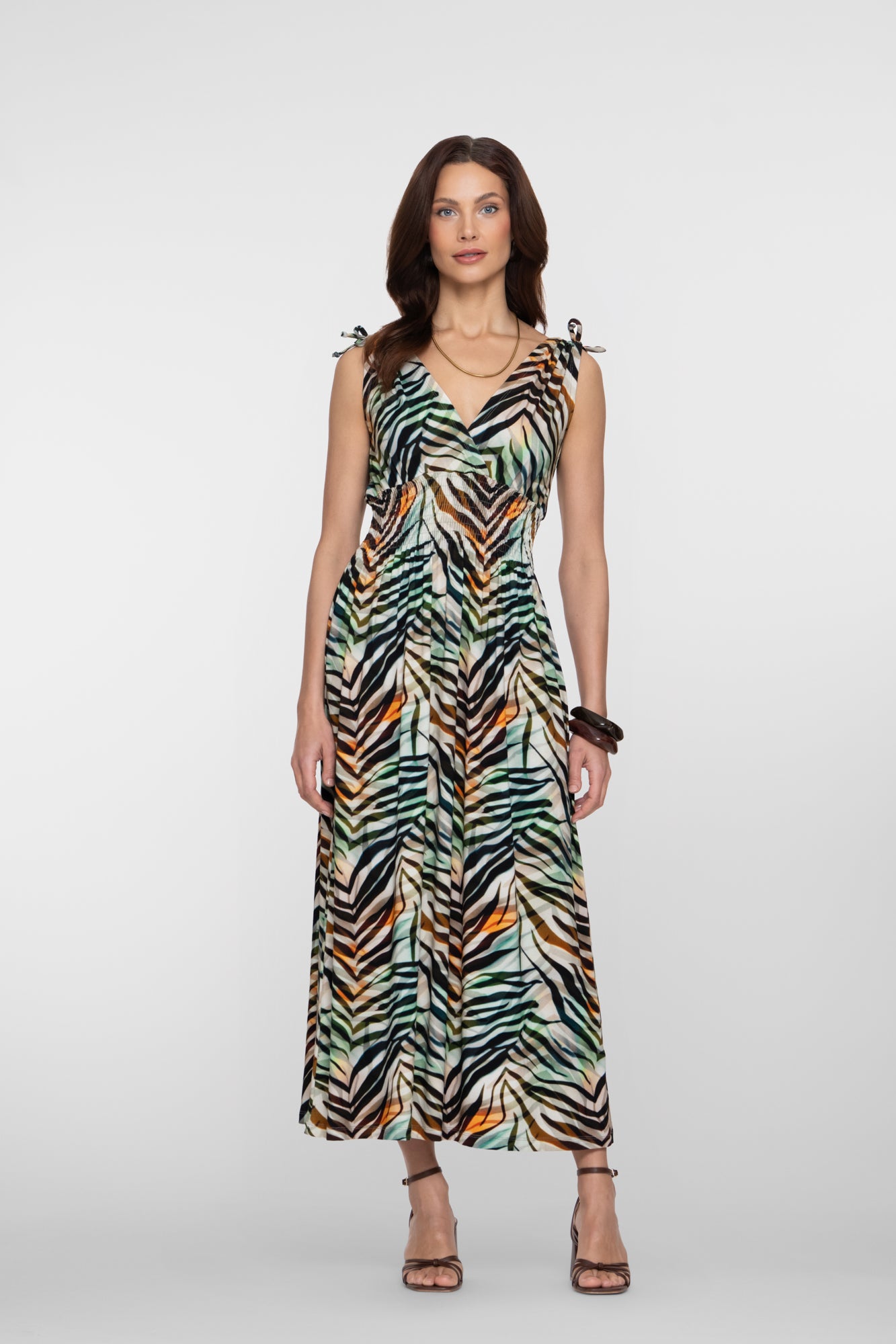 Geisha maxi jurk met overslag hals en strikjes detail