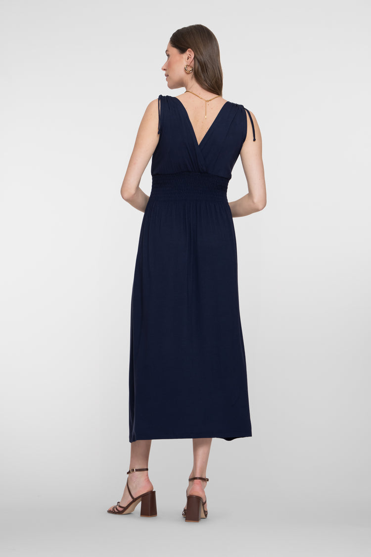 Geisha maxi jurk met overslag hals en gesmokte taille