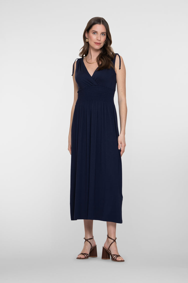 Geisha maxi jurk met overslag hals en gesmokte taille