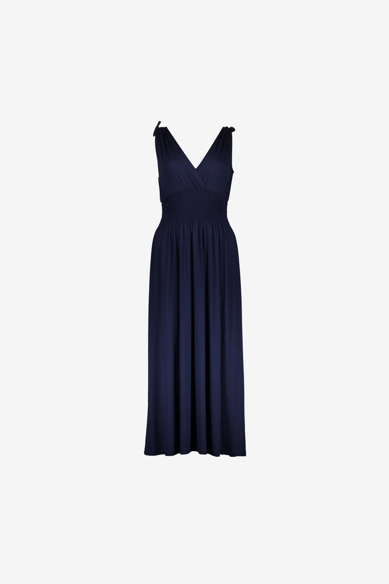 Geisha maxi jurk met overslag hals en gesmokte taille