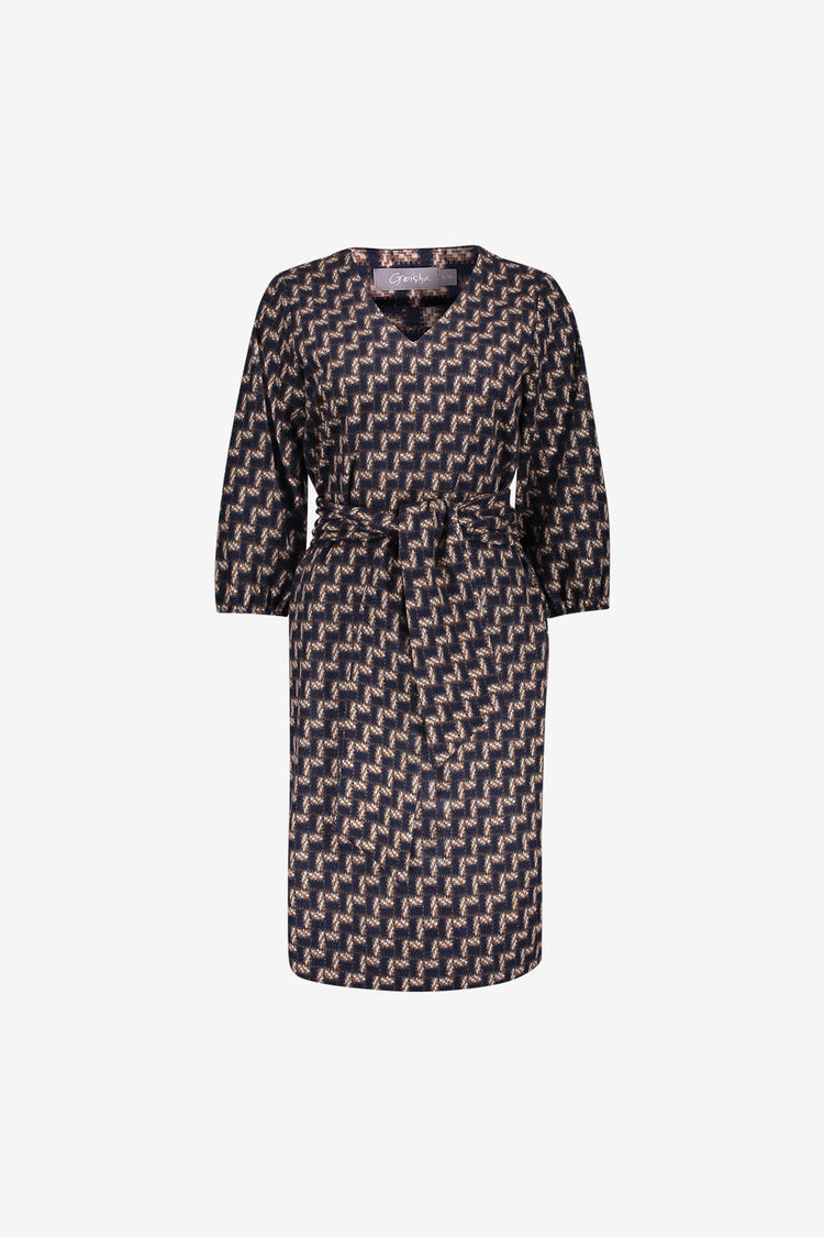 Geisha jurk met geometrische print en afneembaar sjaaltje