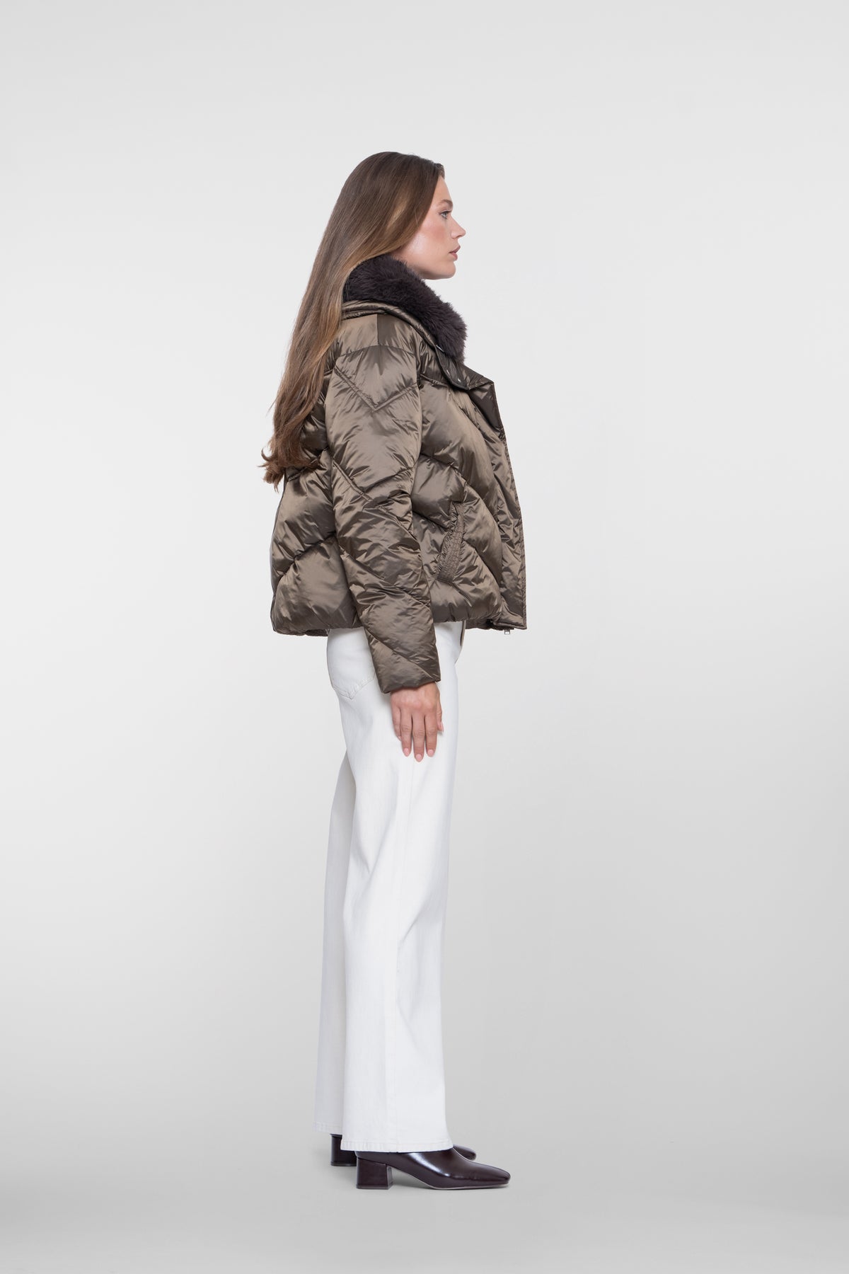 Geisha gewatteerde jas met faux fur kraag en ritssluiting