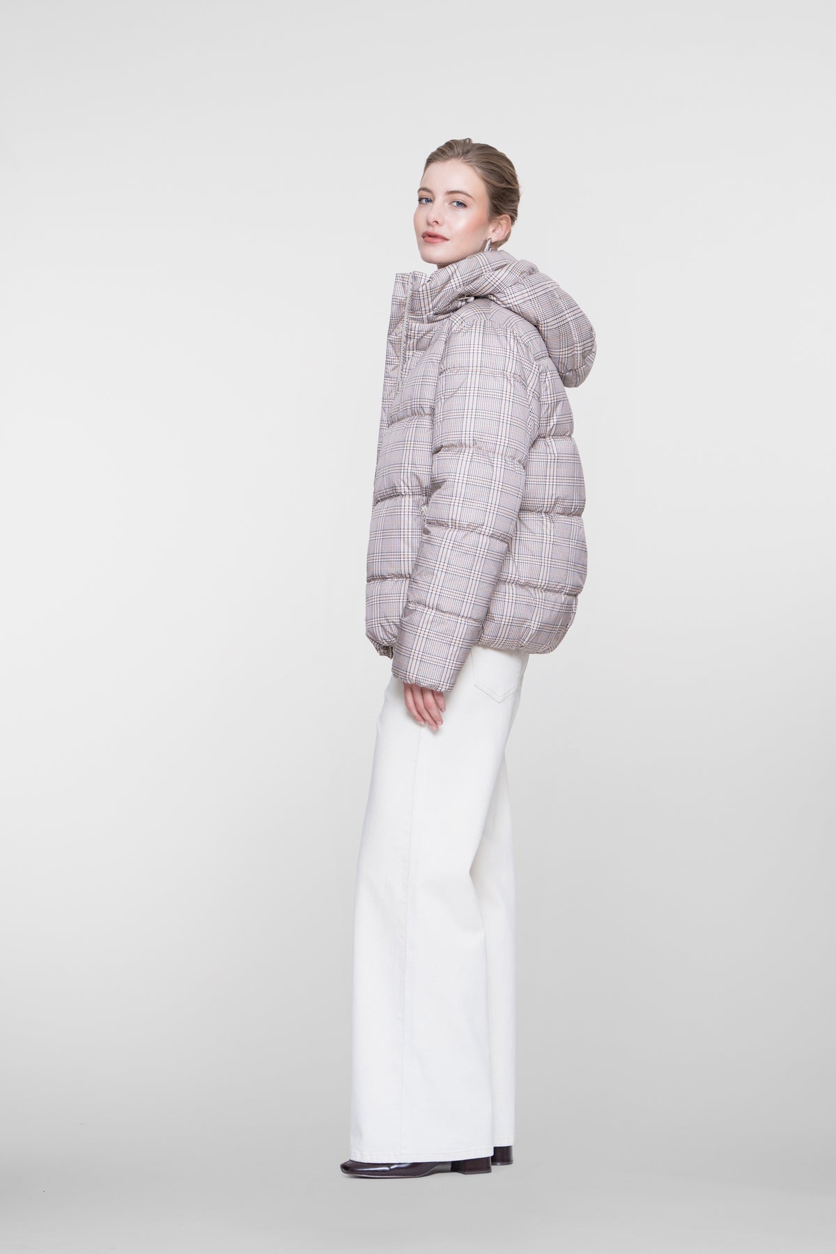 Geisha winterjas met ruitdessin en capuchon – Shop de look
