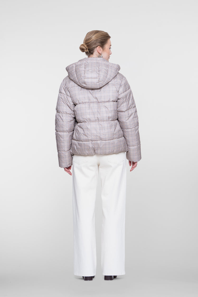 Geisha winterjas met ruitdessin en capuchon