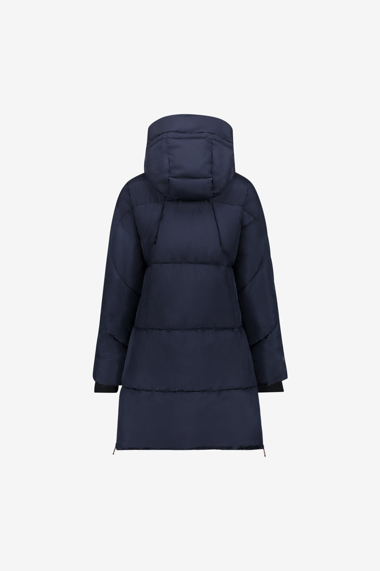 Geisha lange gewatteerde winterjas met koperkleurige details