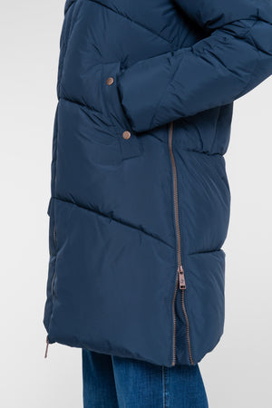 Geisha lange gewatteerde winterjas met koperkleurige details