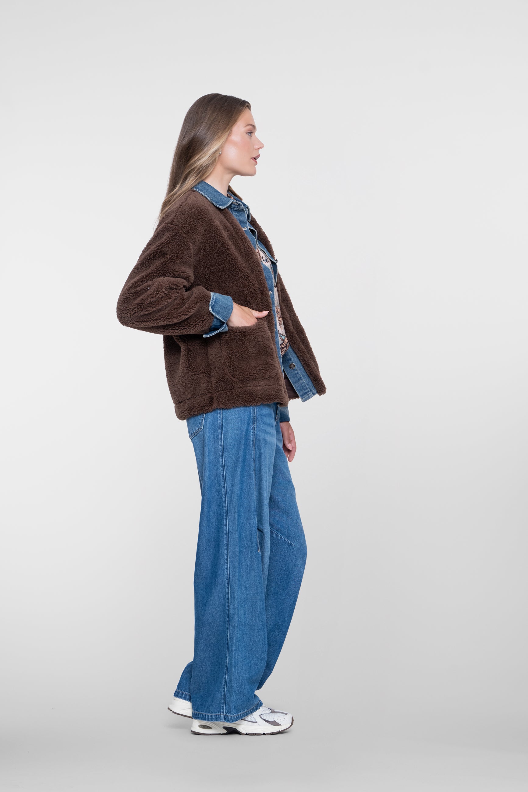 Geisha teddy jacket met denim