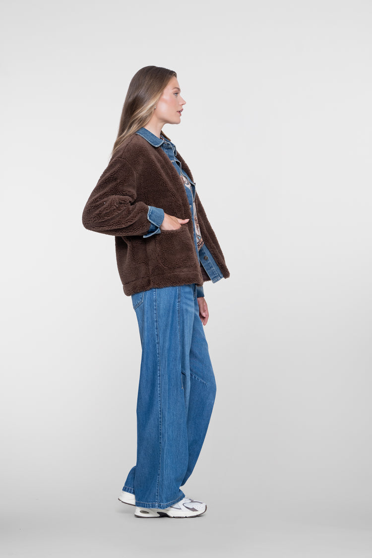 Geisha teddy jacket met denim