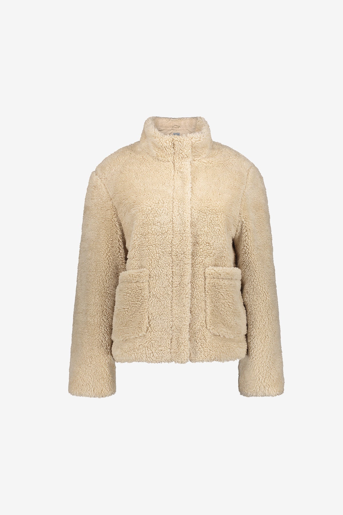 Geisha teddy jas met opgestikte zakken en kort model