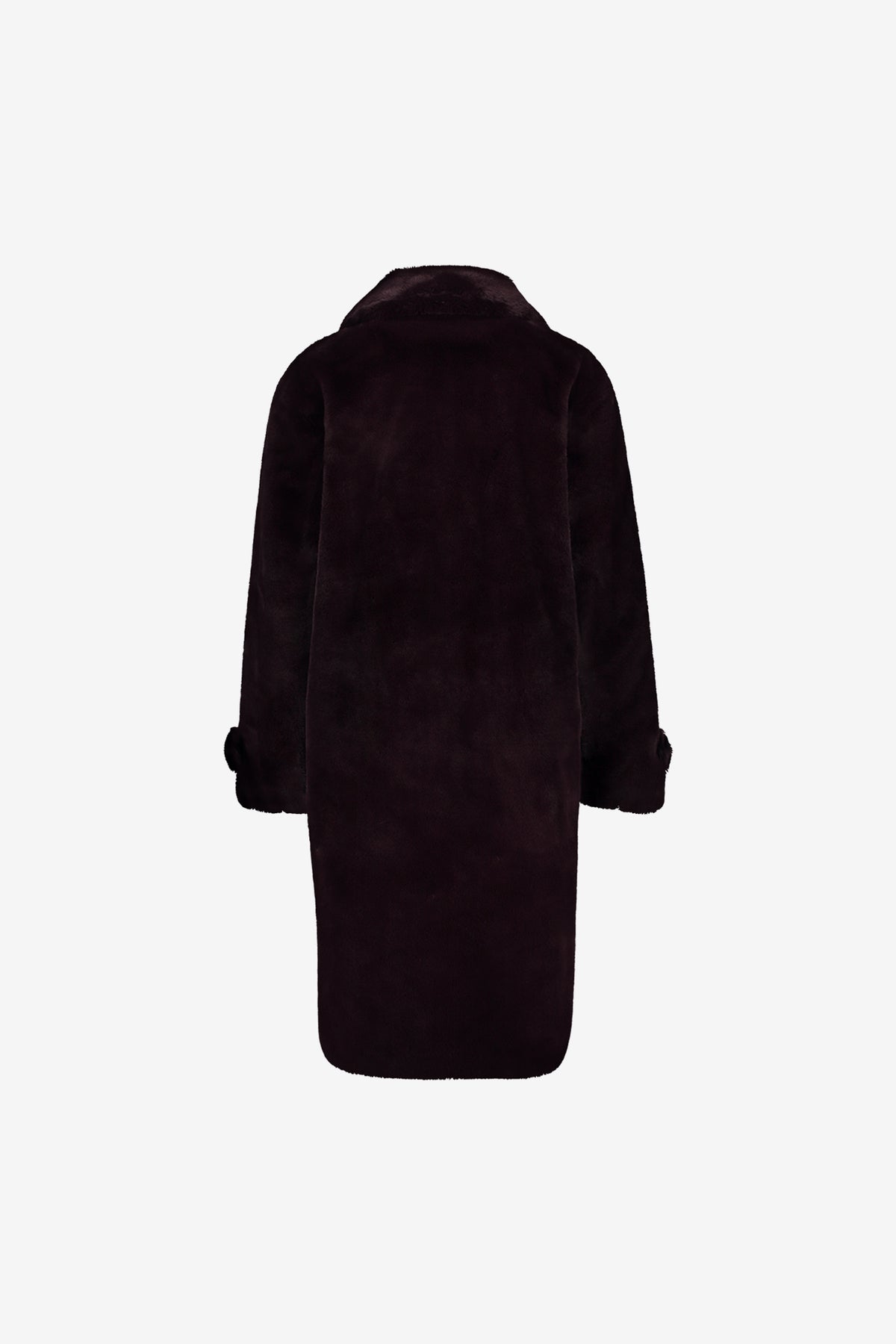 Geisha Fur look mantel in burgundy met knoopsluiting