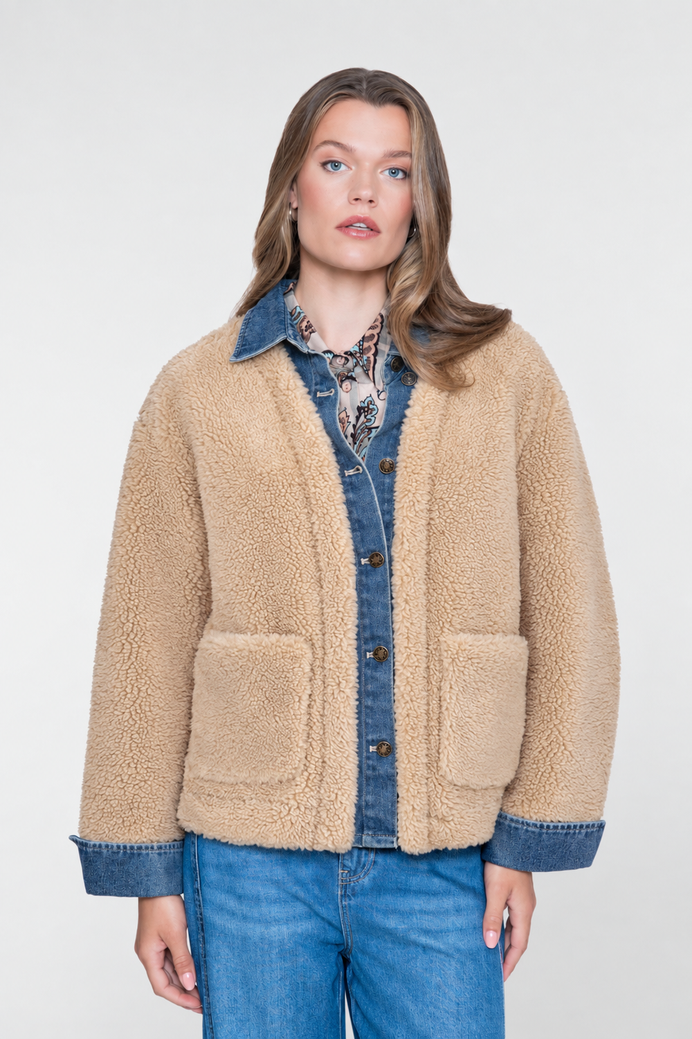 Geisha teddy jacket met denim