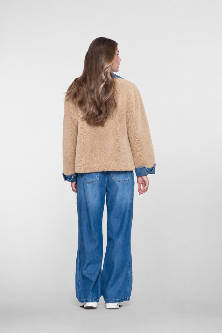 Geisha teddy jacket met denim