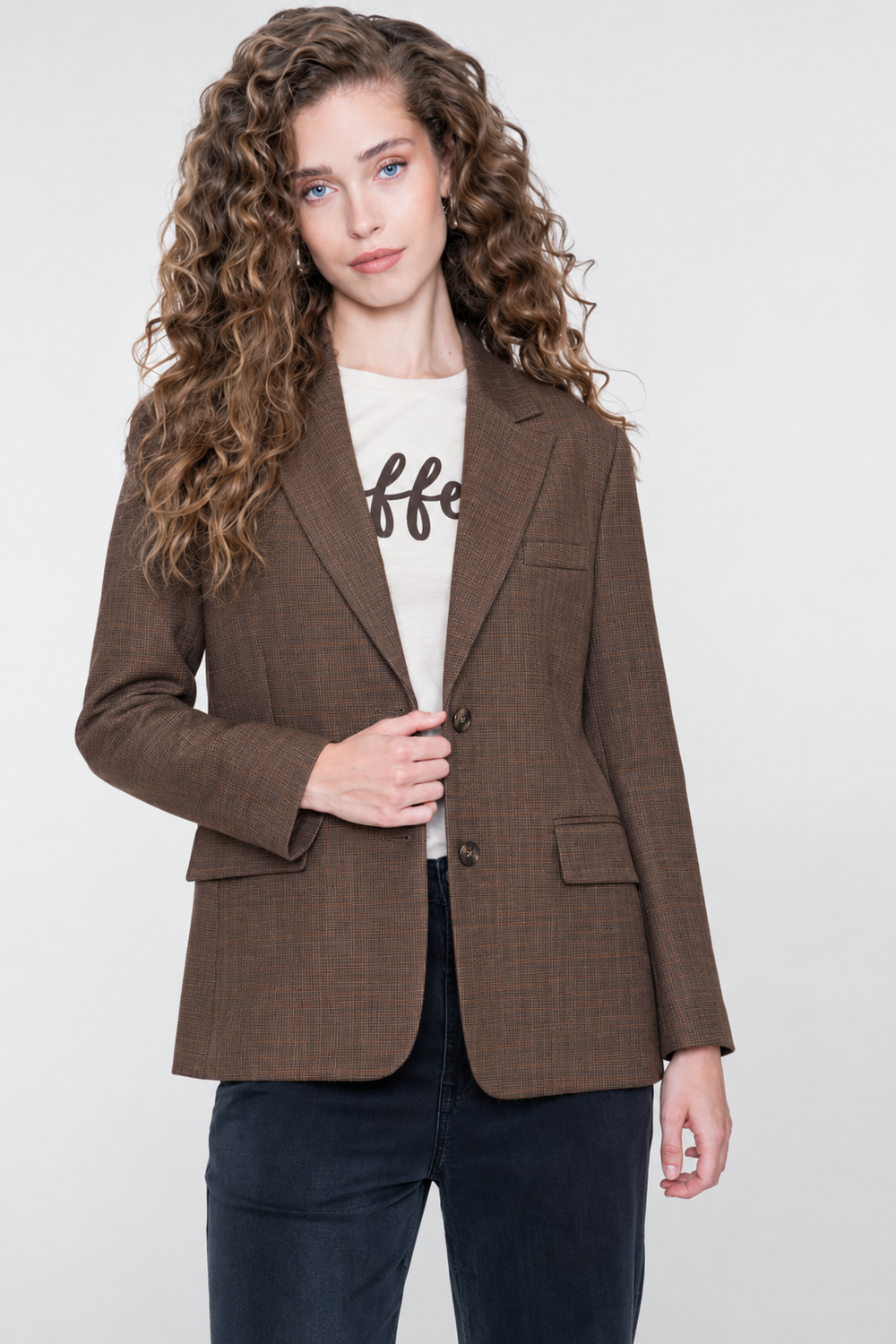 Geisha blazer met subtiel ruitdessin en splitdetail