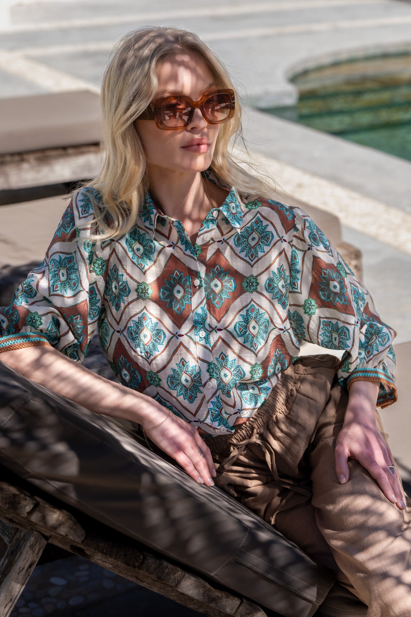Geisha blouse met tegelprint