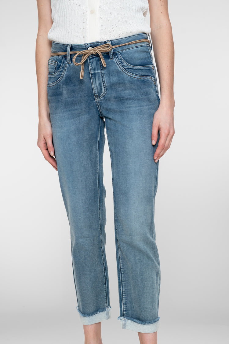 Geisha 7/8 jeans omgeslagen broekspijpen mid blue denim