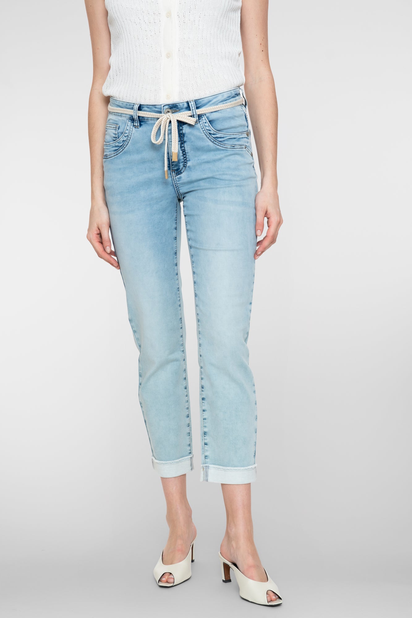 Geisha 7/8 jeans omgeslagen broekspijpen stonebleach denim